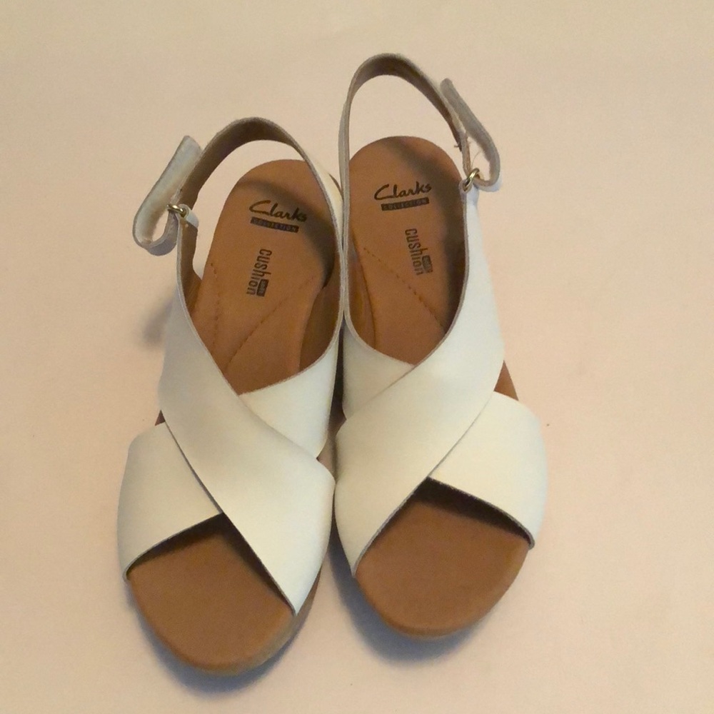 Clark’s soft cushion white platform sandals